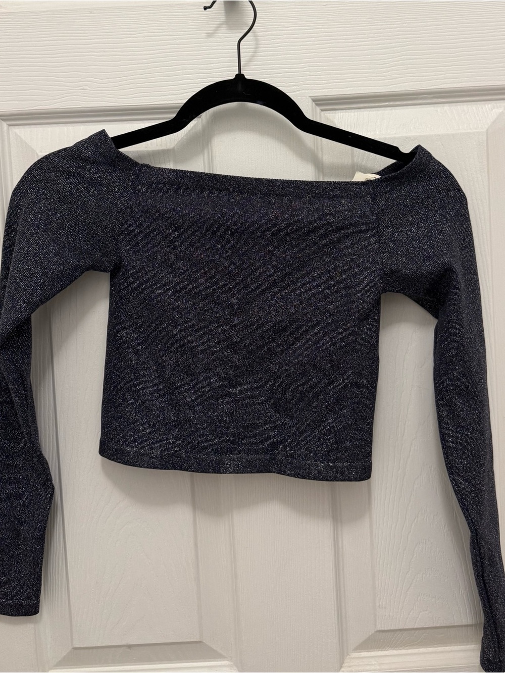 Aerie Off-the-Shoulder Sparkle Long-Sleeve Crop Top - Navy